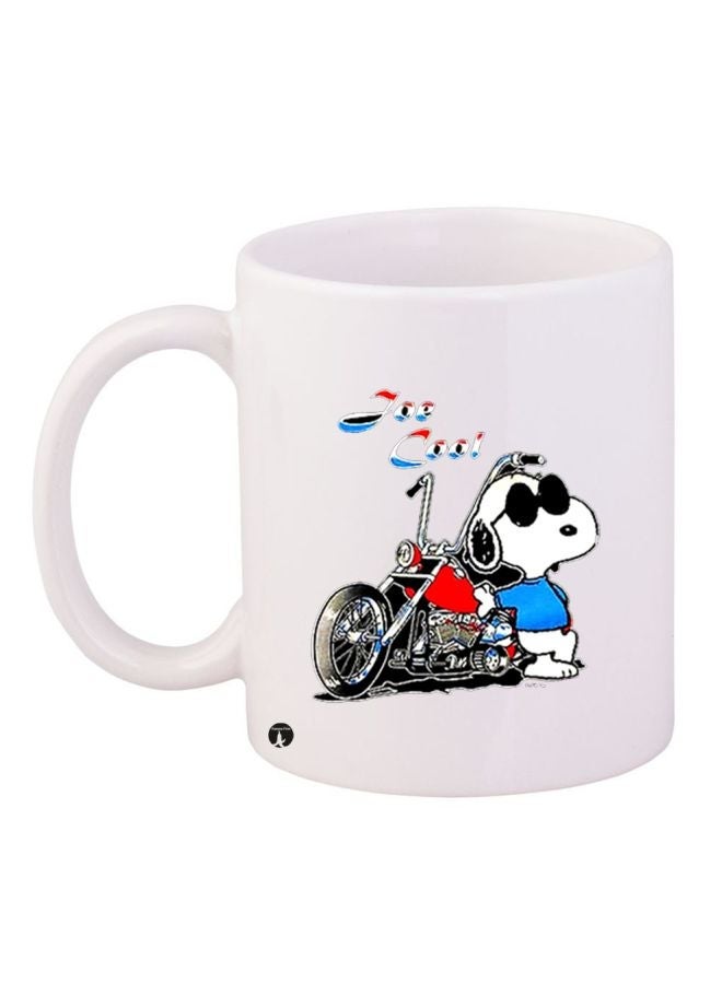 RYN Cartoon Printed Ceramic Coffee Mug White/Blue/Red 11ounce