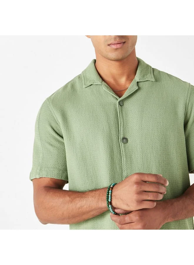 Lee Cooper Lee Cooper Relaxed Fit Textured Oversized Shirt with Short Sleeves