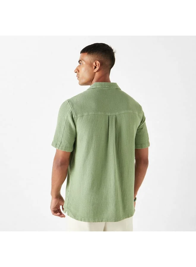 Lee Cooper Lee Cooper Relaxed Fit Textured Oversized Shirt with Short Sleeves