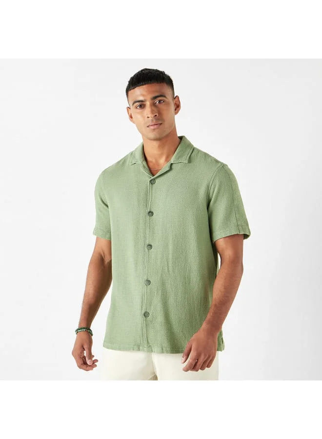 Lee Cooper Lee Cooper Relaxed Fit Textured Oversized Shirt with Short Sleeves