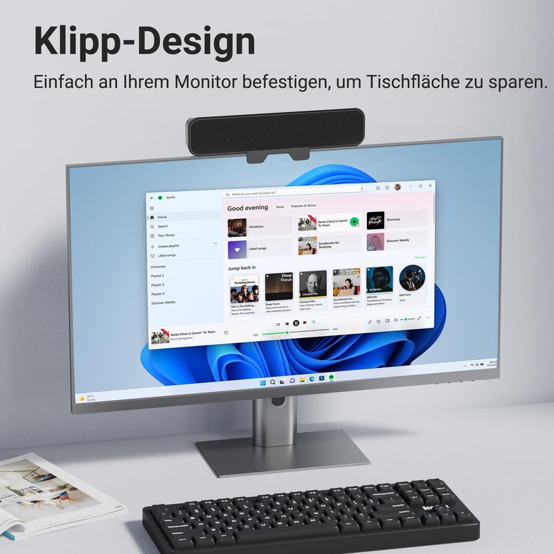 INGA Computer Speakers, USB Plug and Play Desktop Speakers, Easily Clamps to Monitor, PC Speaker with Loud Stereo Sound & Bass, Wired Computer Speakers for Study/Meeting, Compatible with MAC, Laptop - Image 2