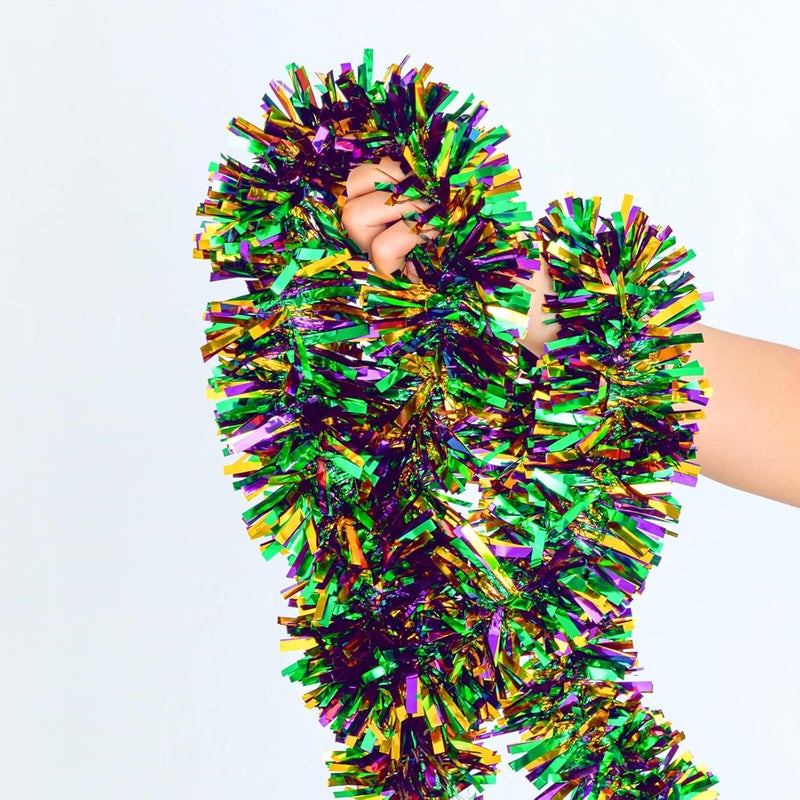 Jocomoni 33FT Mardi Gras Tinsel Garland Purple Green Gold Metallic Twist Tinsel Garland Mardi Gras Hanging Garland for for Mardi Gras Carnival Deocoration Tree Stair Mantle Party Supply - Image 2