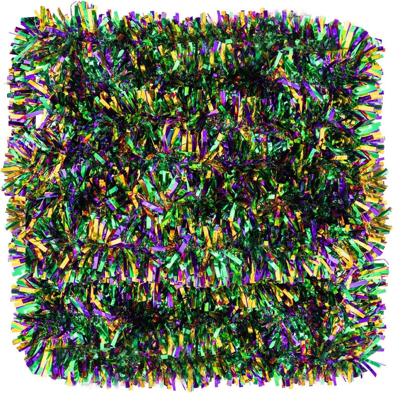 Jocomoni 33FT Mardi Gras Tinsel Garland Purple Green Gold Metallic Twist Tinsel Garland Mardi Gras Hanging Garland for for Mardi Gras Carnival Deocoration Tree Stair Mantle Party Supply - Image 4