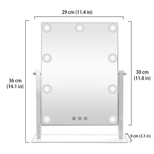 HIEEY Hollywood Vanity Mirror with Lights, Makeup 9 Dimmable Bulbs Three Color Lighting Modes, and 5X Magnification Mirror, Smart Touch Control, 360°Rotation (White) - Image 4