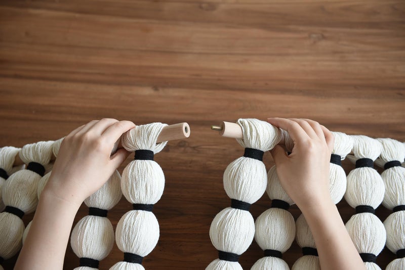 IOWER Macrame Wall Hanging 27" W x 31" L Boho Wall Decor Sphericity Cotton Textile Wall Hanging Art Fiber Yarn Art Handmade Detachable Assembly - Image 5