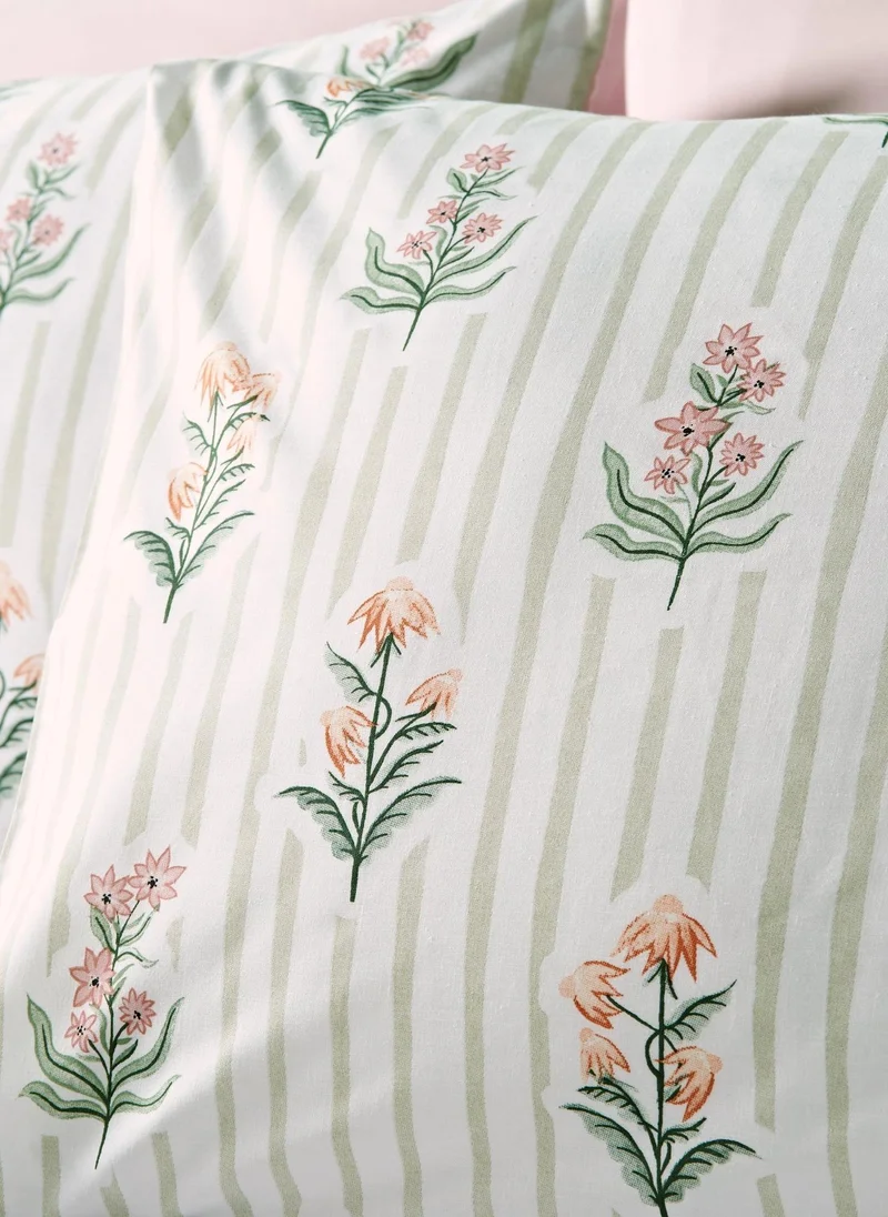ماتلان Green Flower Stamp Duvet Set