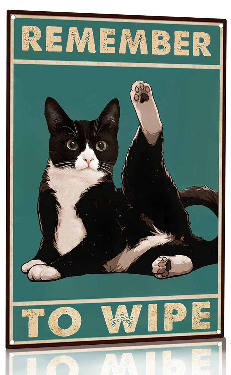 Crazysign Funny Cat Bathroom Decor Sign Tuxedo Cat Remember To Wipe Tin Sign for Bathroom Toilet Wall Decor 8x12 INCH (3155) - Image 1