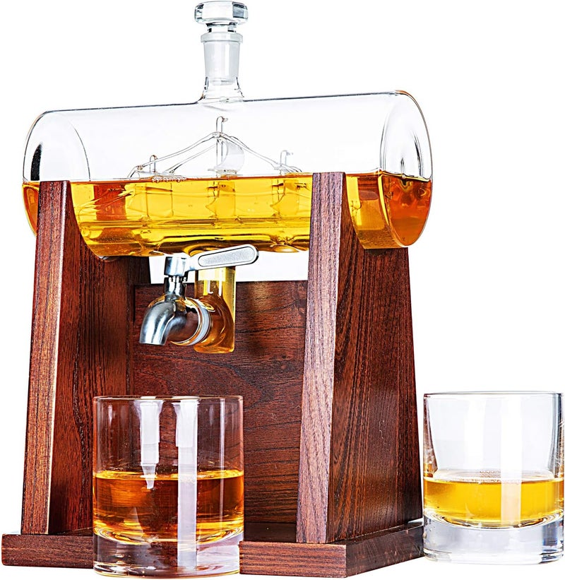 JILLMO Whiskey Decanter Sets for Men, 1250ml Decanter Set with 2 Whiskey Glasses, Ideal Bourbon Gifts for Men - Image 1