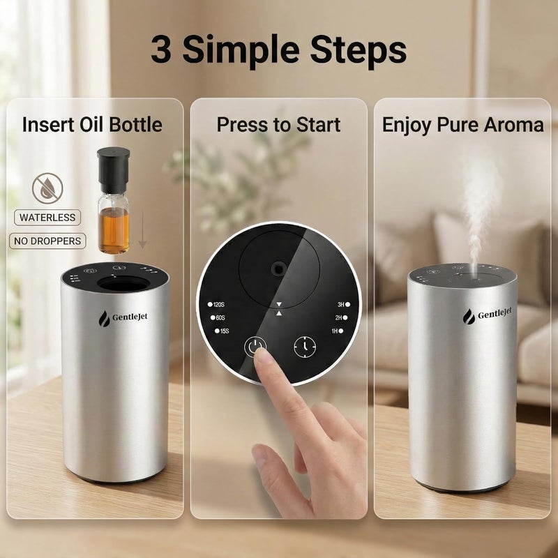 ناشر الزيوت العطرية بدون ماء LiteMist - ناشر عطري من الألومنيوم، قابل لإعادة الشحن عبر USB-C للاستخدام في المنزل والسيارة والمكتب، تشغيل هادئ، سعة الزجاجة 0.35 أونصة/0.7 أونصة - Image 5