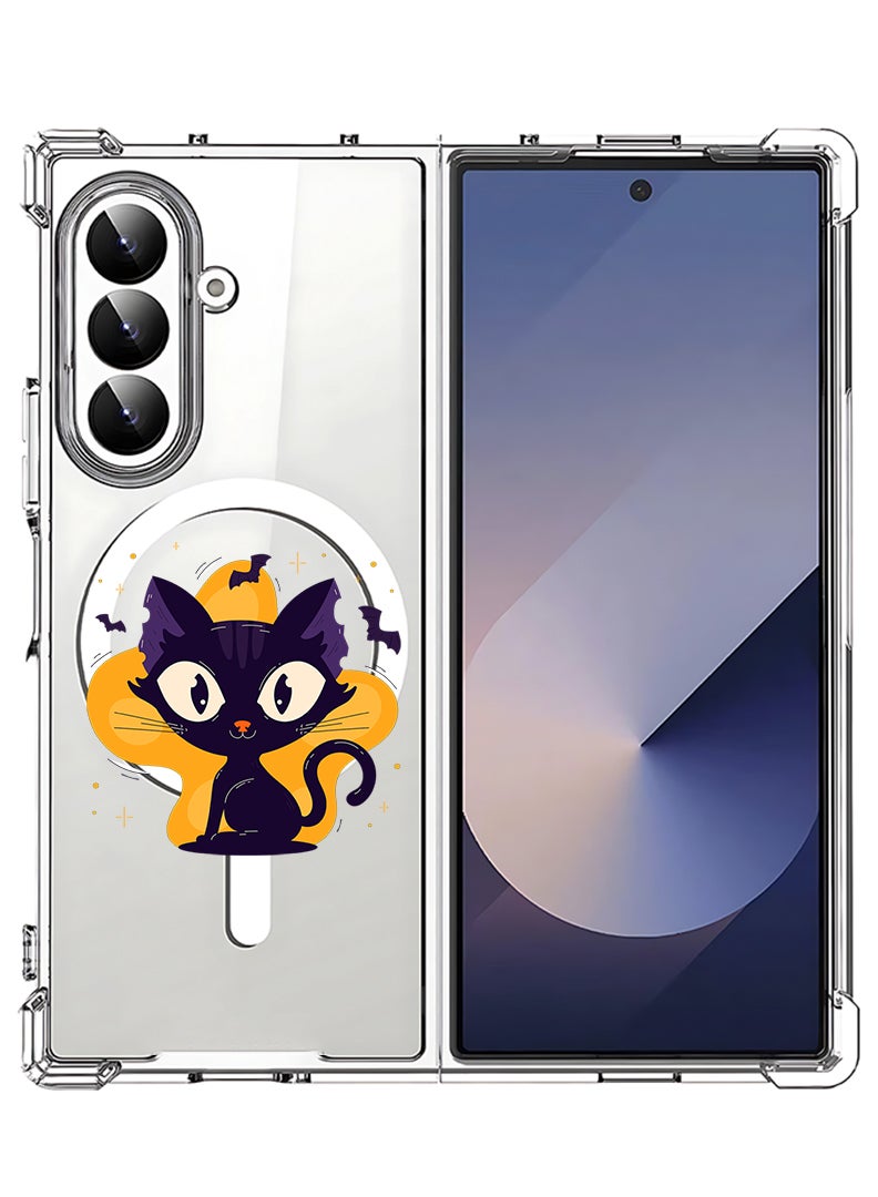 Theodor Magnetic Case for Samsung Galaxy Z Fold 7 Compatible with MagSafe Wireless Charging, Shockproof Phone Bumper Cover Black Cat Halloween - Image 1