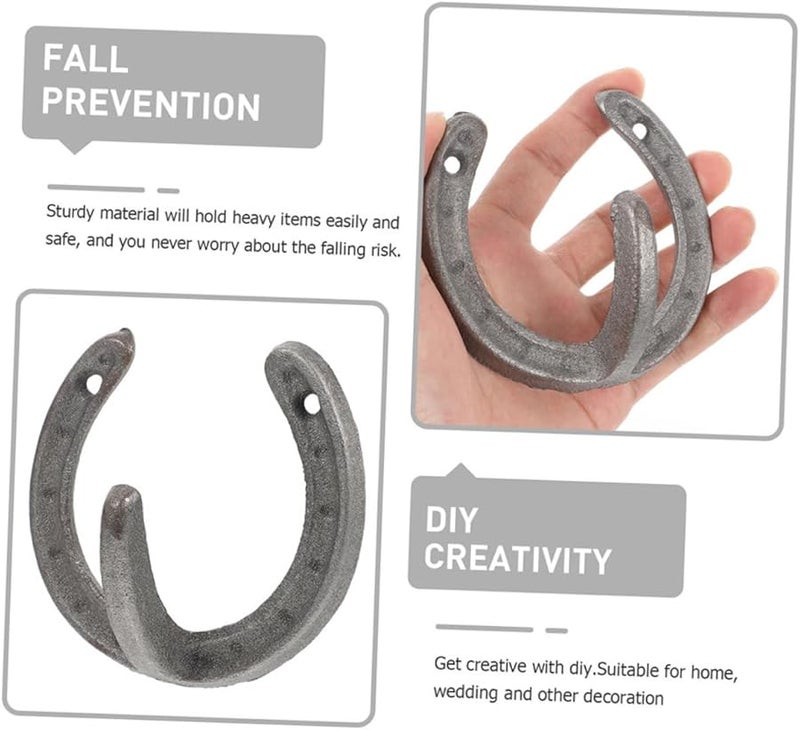 خطافات حائط حذوة الفرس الحديدية القديمة، مجموعة من 5 قطع للملابس والمفاتيح والقبعات، سهلة التركيب - Image 5