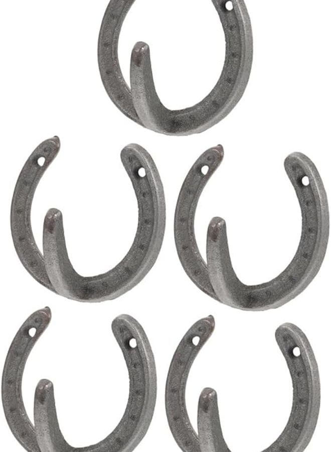 خطافات حائط حذوة الفرس الحديدية القديمة، مجموعة من 5 قطع للملابس والمفاتيح والقبعات، سهلة التركيب - Image 2