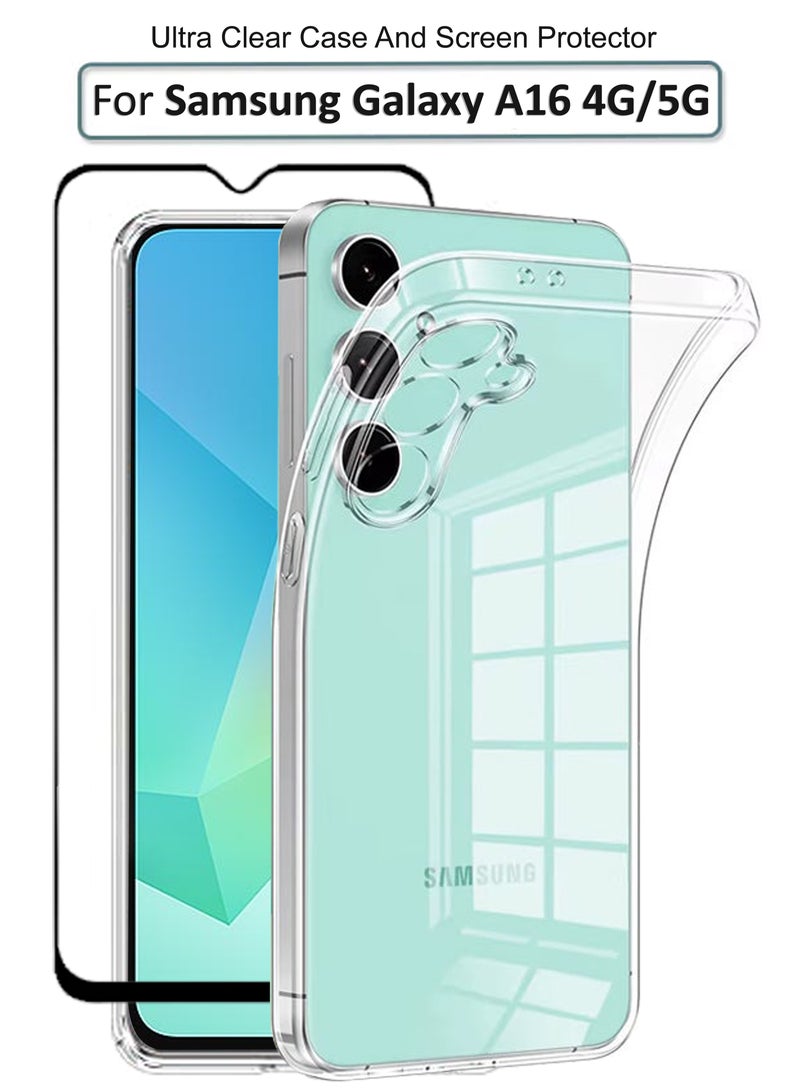 عبوة 2 في 1 لحماية سامسونج جالاكسي A16 - غطاء مضاد للصدمات شفاف للغاية وغطاء شاشة من الحافة إلى الحافة، حماية 360 درجة، غطاء خلفي وغطاء شاشة لسامسونج جالاكسي A16 - Image 1