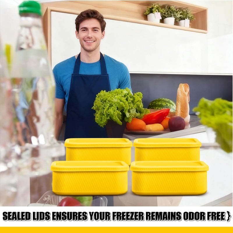 Nuogo 4 Pcs 6 Cup Silicone Freezer Trays with Lid Soup Containers Reusable Freezer Silicone Molds Rectangle Containers Ice Trays for Soups Sauces Stews Curries, Yellow - Image 3