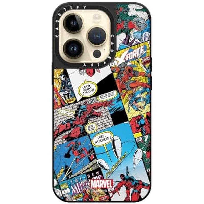 كاستيفي كاسيتي حافظة ميرور لموبايل ايفون 14 برو 【ديدبول وولفيرين كو-لاب / حماية من السقوط بطول 5 أقدام/ماج سيف】 - حافظة كولاج كوميك - فضي على اسود - Image 4