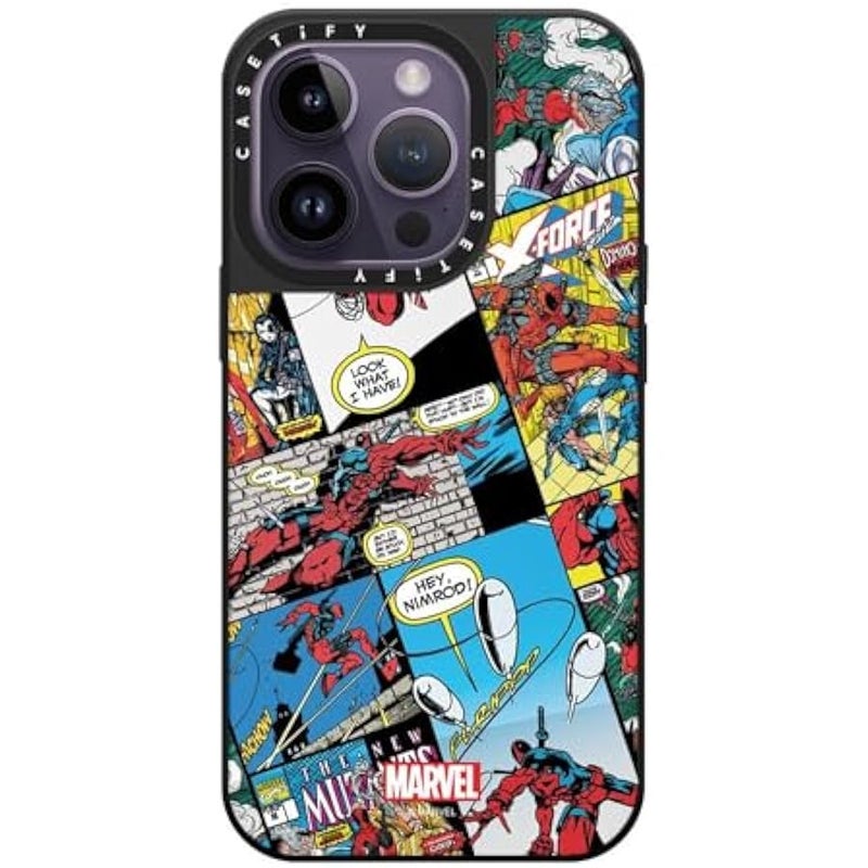 كاستيفي كاسيتي حافظة ميرور لموبايل ايفون 14 برو 【ديدبول وولفيرين كو-لاب / حماية من السقوط بطول 5 أقدام/ماج سيف】 - حافظة كولاج كوميك - فضي على اسود - Image 2