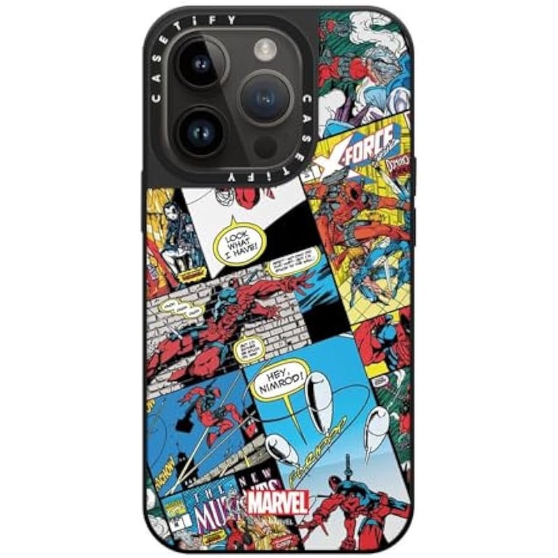 كاستيفي كاسيتي حافظة ميرور لموبايل ايفون 14 برو 【ديدبول وولفيرين كو-لاب / حماية من السقوط بطول 5 أقدام/ماج سيف】 - حافظة كولاج كوميك - فضي على اسود - Image 3