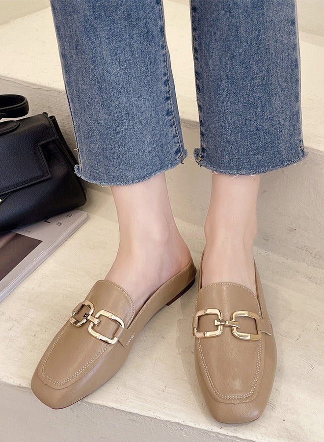DUNISO Women's Flat Mules Closed Toe Sandals Fashion Flats Square Toe Slip Comfortable Women Slippers Backless Slip On Loafer Shoes for Indoor & Outdoor - Image 1