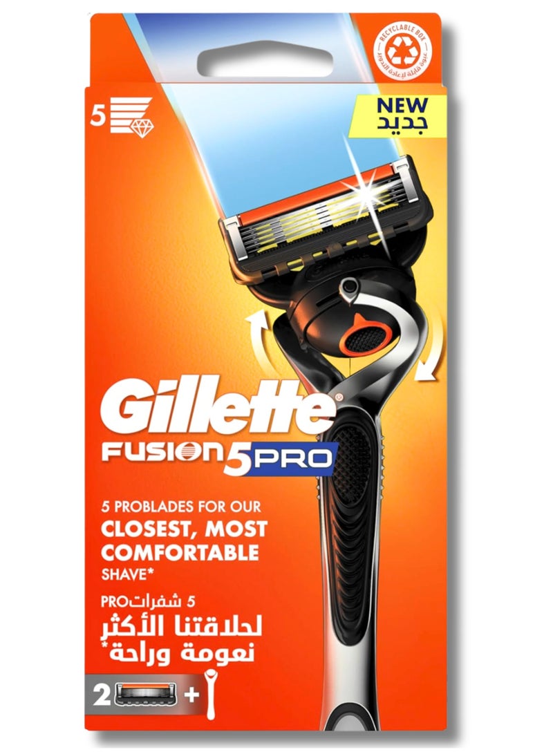 Gillette Fusion5 Pro Men's Razor With Flexball Handle Technology + 2 Blade Refills - Image 1