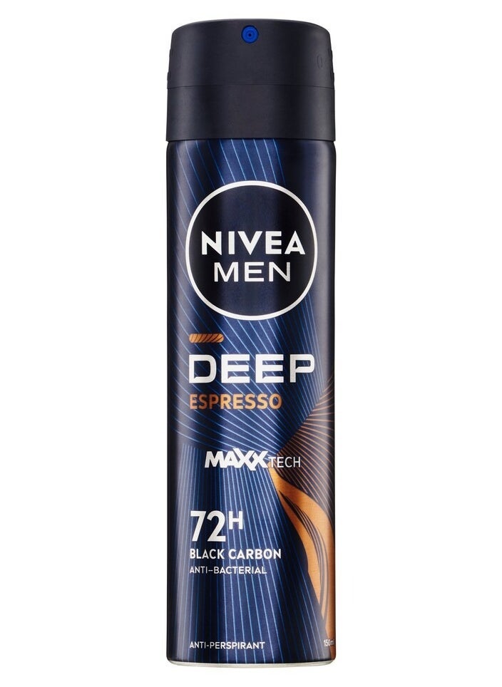 Nivea MEN DEEP Black Carbon Espresso, Antiperspirant for Men, Antibacterial, Spray Black/Brown 150ml + MEN Black And White Invisible Antiperspirant Deodorant Spray 150ml - Image 2