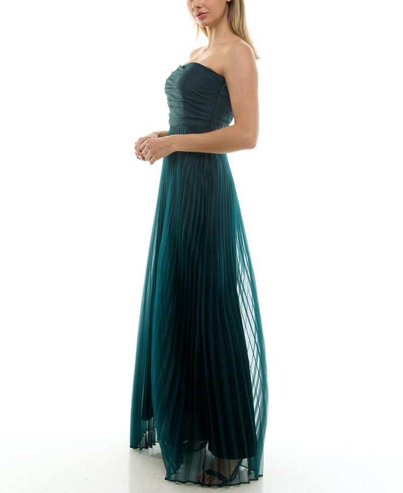 Taylor Women's Strapless All Over Pleated Gown, Hunter, 2 - Image 2