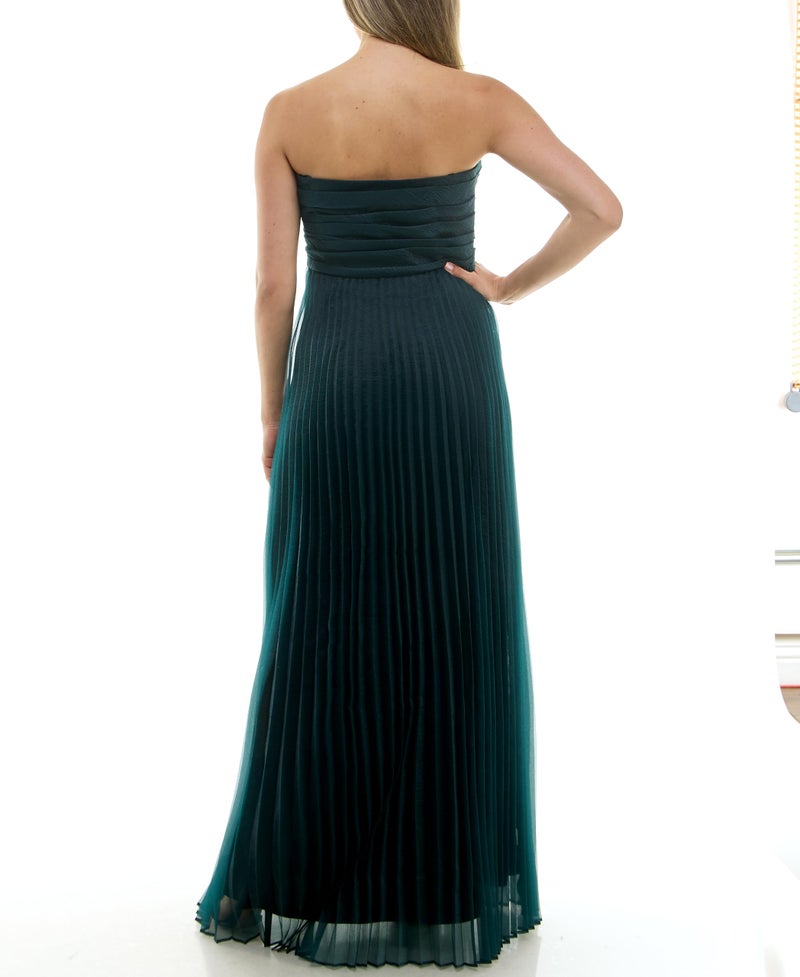 Taylor Women's Strapless All Over Pleated Gown, Hunter, 2 - Image 3