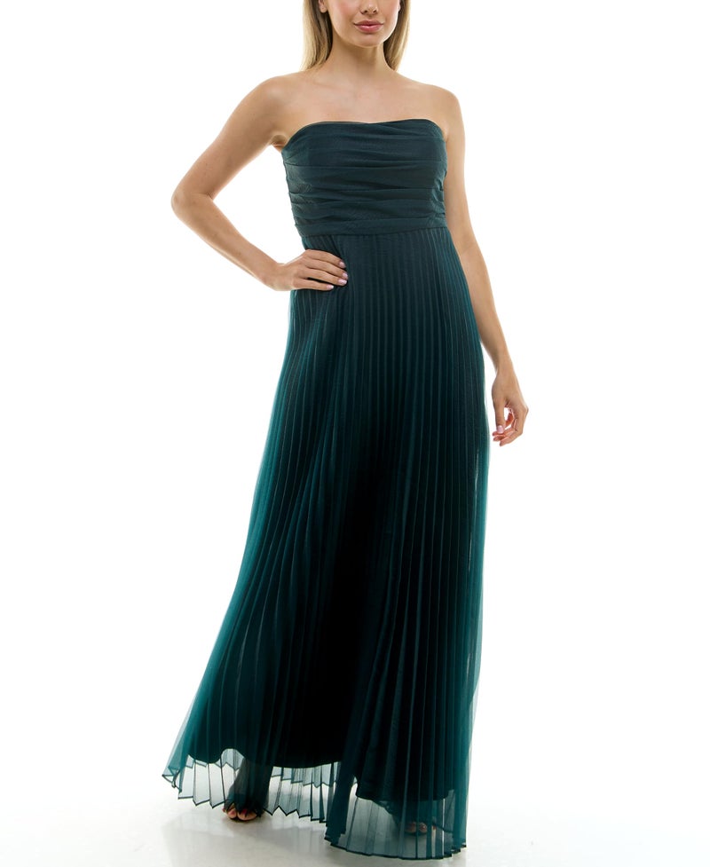 Taylor Women's Strapless All Over Pleated Gown, Hunter, 2 - Image 1