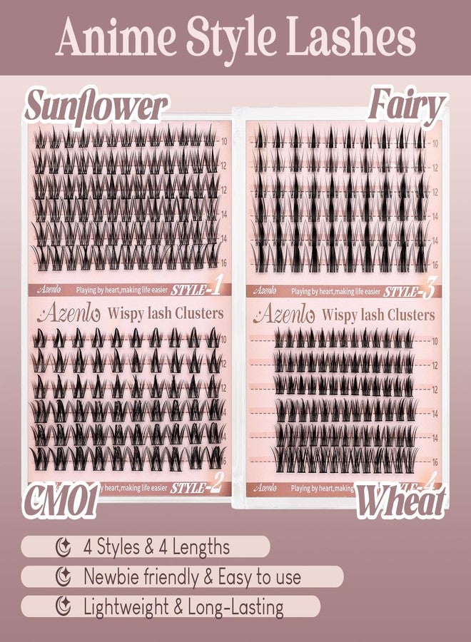 Azenlo Anime Manga Lash Clusters, 4 Styles Mixed Elf Eye DIY Eyelash Extensions, 10-16mm Individual Cluster Lashes Natural Wispy Fluffy Look, Soft Reusable False Eyelashes for Beginners - Image 3