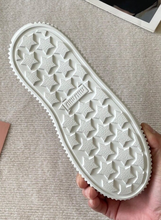 مياو مياو شعار مطرز بحروف مقدمة مستديرة من الدنيم حذاء مول من القماش المسطح - Image 5