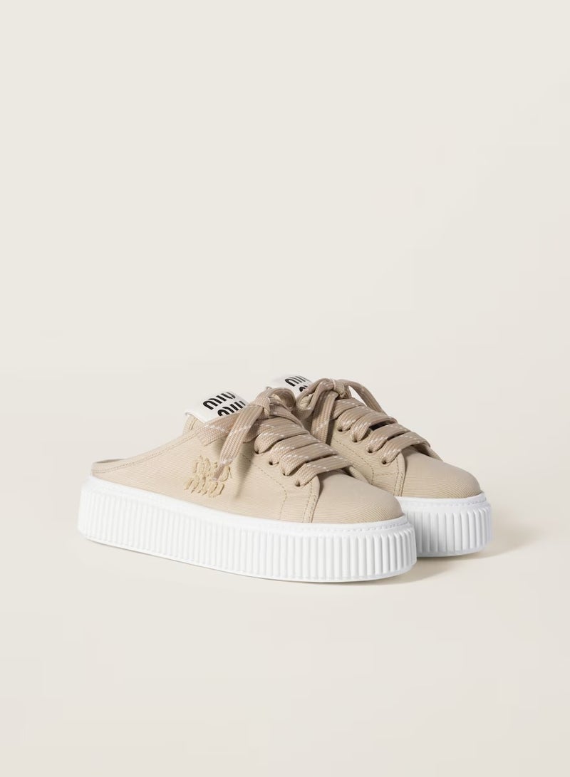 مياو مياو شعار مطرز بحروف مقدمة مستديرة من الدنيم حذاء مول من القماش المسطح - Image 1