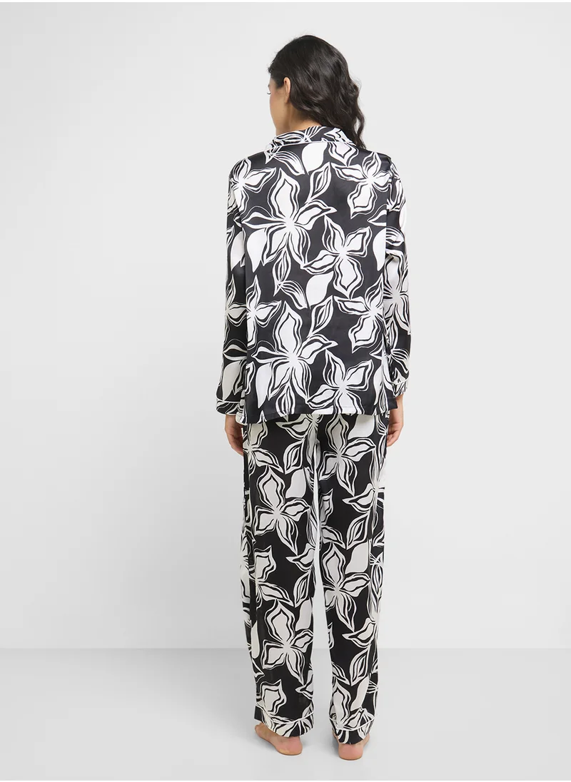 جينجر Satin Stripe Shirt & Pyjama Set
