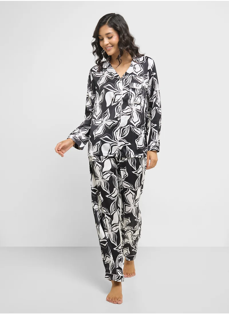جينجر Satin Stripe Shirt & Pyjama Set