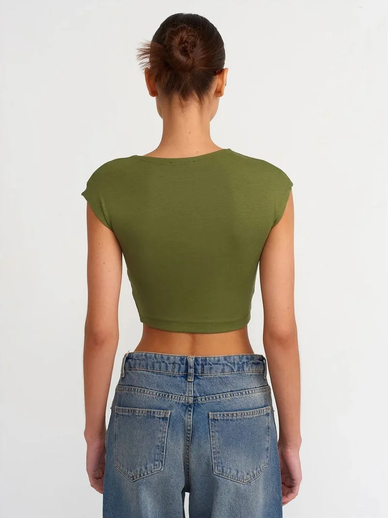 ديلفين Dilvin Slim Fit Crop Jersey Blouse