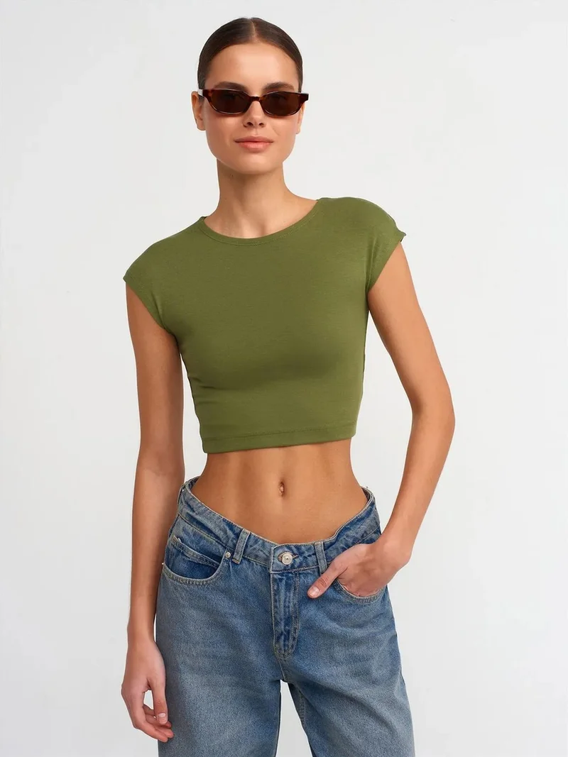 ديلفين Dilvin Slim Fit Crop Jersey Blouse