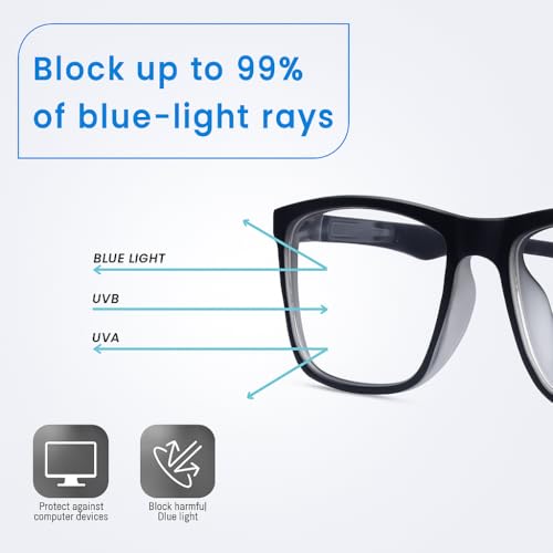 RAYBLOC UV Protection Glasses Blue Cut Blocking Harmful Rays Glasses for Men & Women Zero Power Computer Specs Eye Protection Lightweight Frame with Case & Cleaning Cloth Square - Image 5