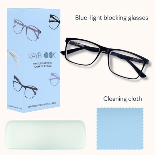 RAYBLOC UV Protection Glasses Blue Cut Blocking Harmful Rays Glasses for Men & Women Zero Power Computer Specs Eye Protection Lightweight Frame with Case & Cleaning Cloth Square - Image 3