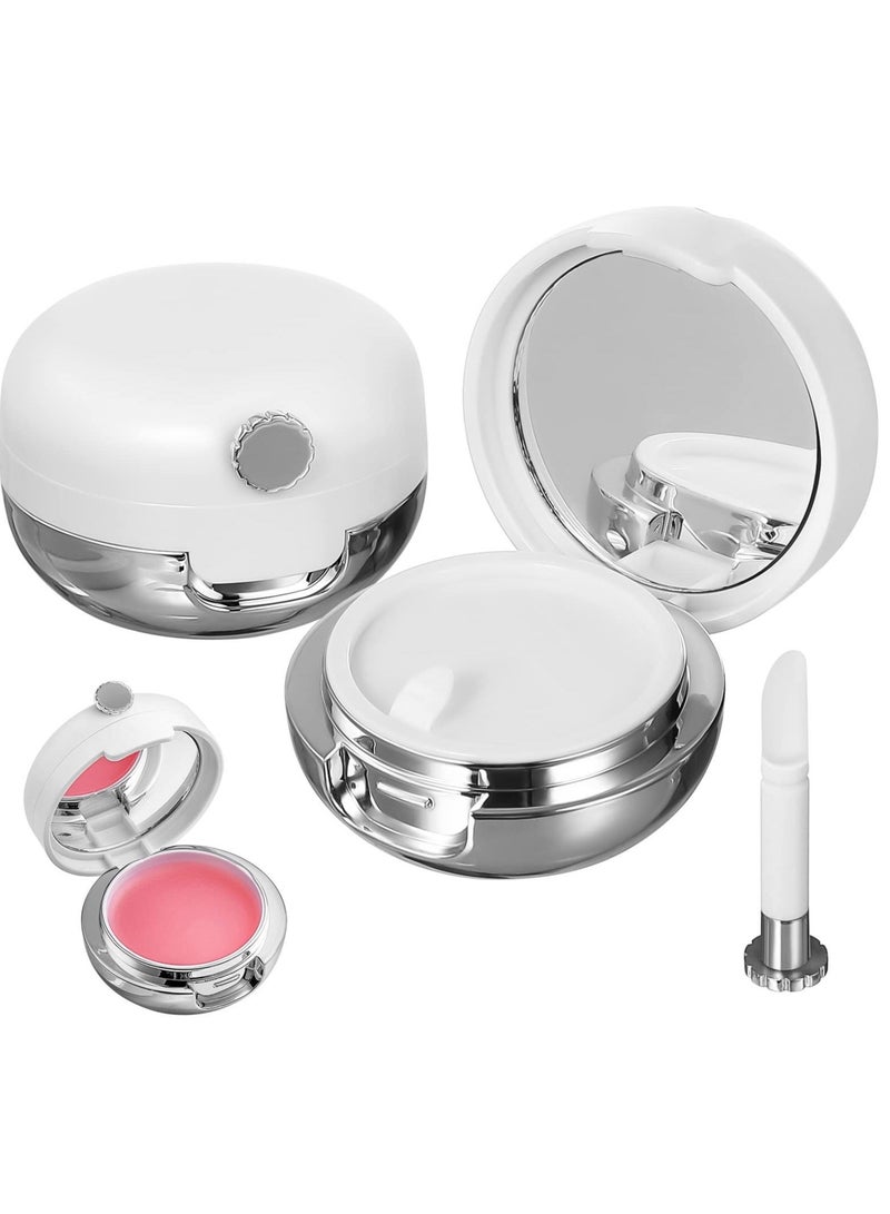 Captaintech Empty Lip Balm Jars, 2Pcs Plastic Lips Balm Jars, Refillable Lipstick Pots Lip Mask Container, Lip Mask Holder Box, with Silicone Lip Brush Mirror for Home Travel for Women Girls - Image 2