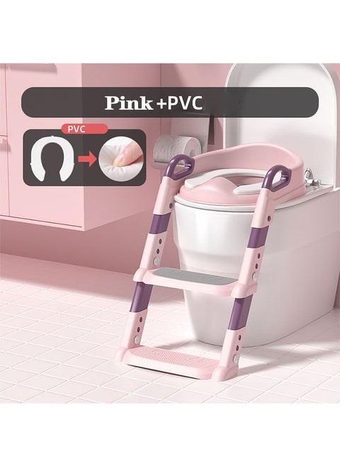 Adjustable Toilet Training Seat With Soft Anti Cold Padded Safe Handles And Non Slip Wide Step Stool Ladder