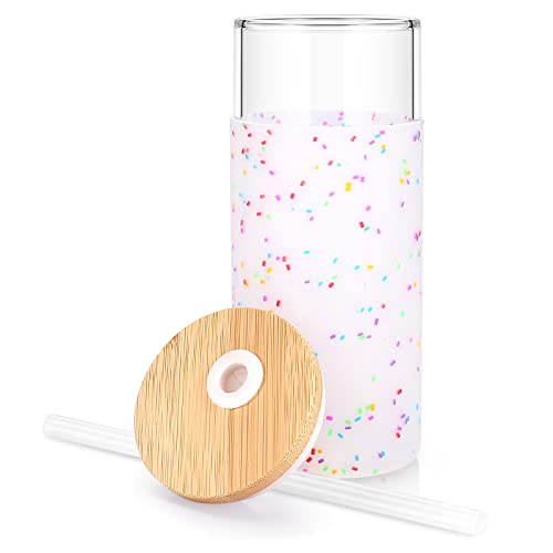 Tronco 20 oz Glass Tumbler with Lid and Straw, Iced Coffee Cup and Smoothie Cup with Bamboo Lids & Protective Silicone Sleeve, Dishwasher Safe, BPA-Free, Glass Cup 1 Pack - Image 3