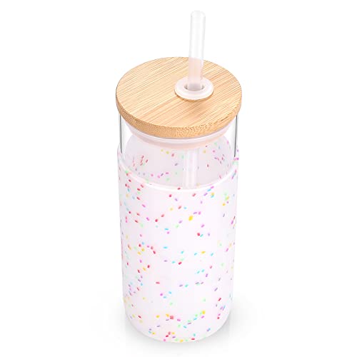 Tronco 20 oz Glass Tumbler with Lid and Straw, Iced Coffee Cup and Smoothie Cup with Bamboo Lids & Protective Silicone Sleeve, Dishwasher Safe, BPA-Free, Glass Cup 1 Pack - Image 2