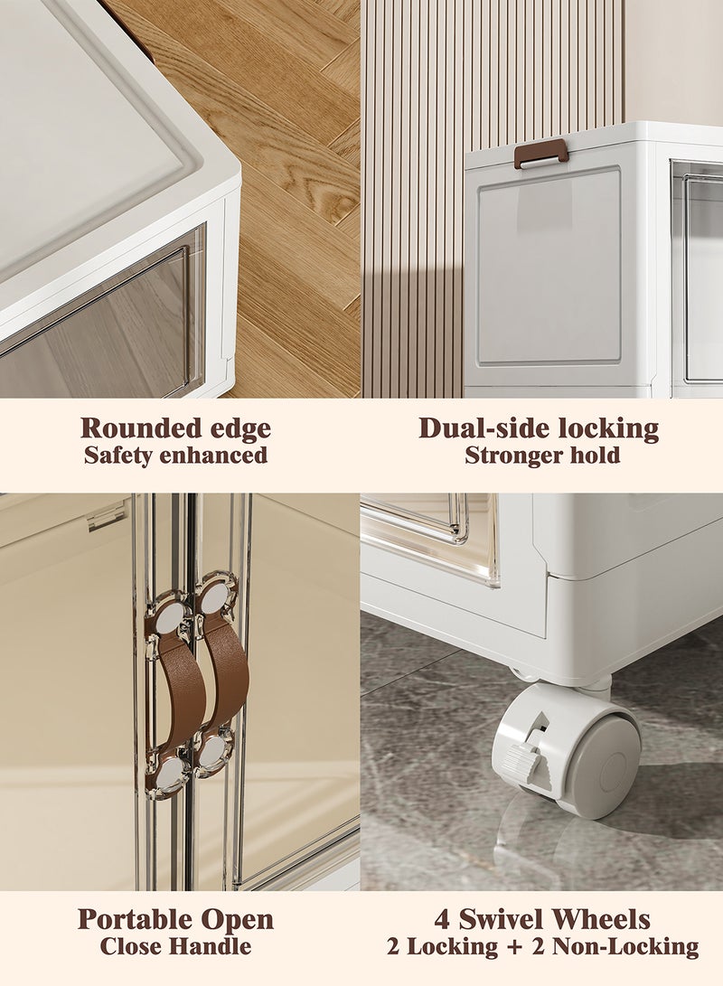 Ollieroo خزانة تخزين بلاستيكية قابلة للطي بطبقتين مع عجلات – منظم PP بأبواب مغناطيسية شفافة، تصميم قابل للتكديس وتوفير المساحة للمطبخ أو غرفة النوم أو غرفة المعيشة، 65 × 42 × 76 سم - Image 5