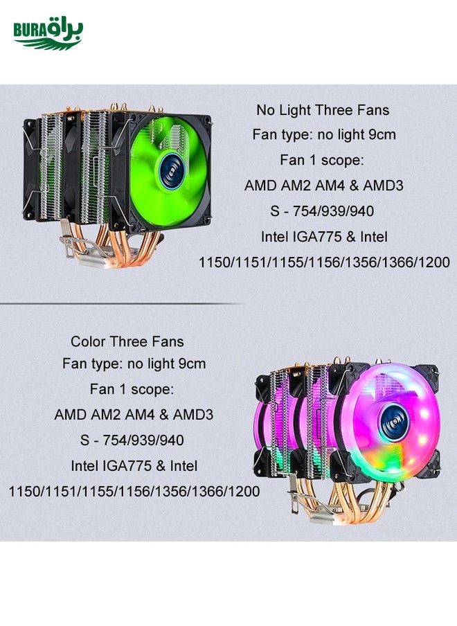 BURAQ - EVESKY 600 Desktop Computer 4 Copper Tube Mute CPU Cooling Fan, Color: Color Three Fans - Image 1
