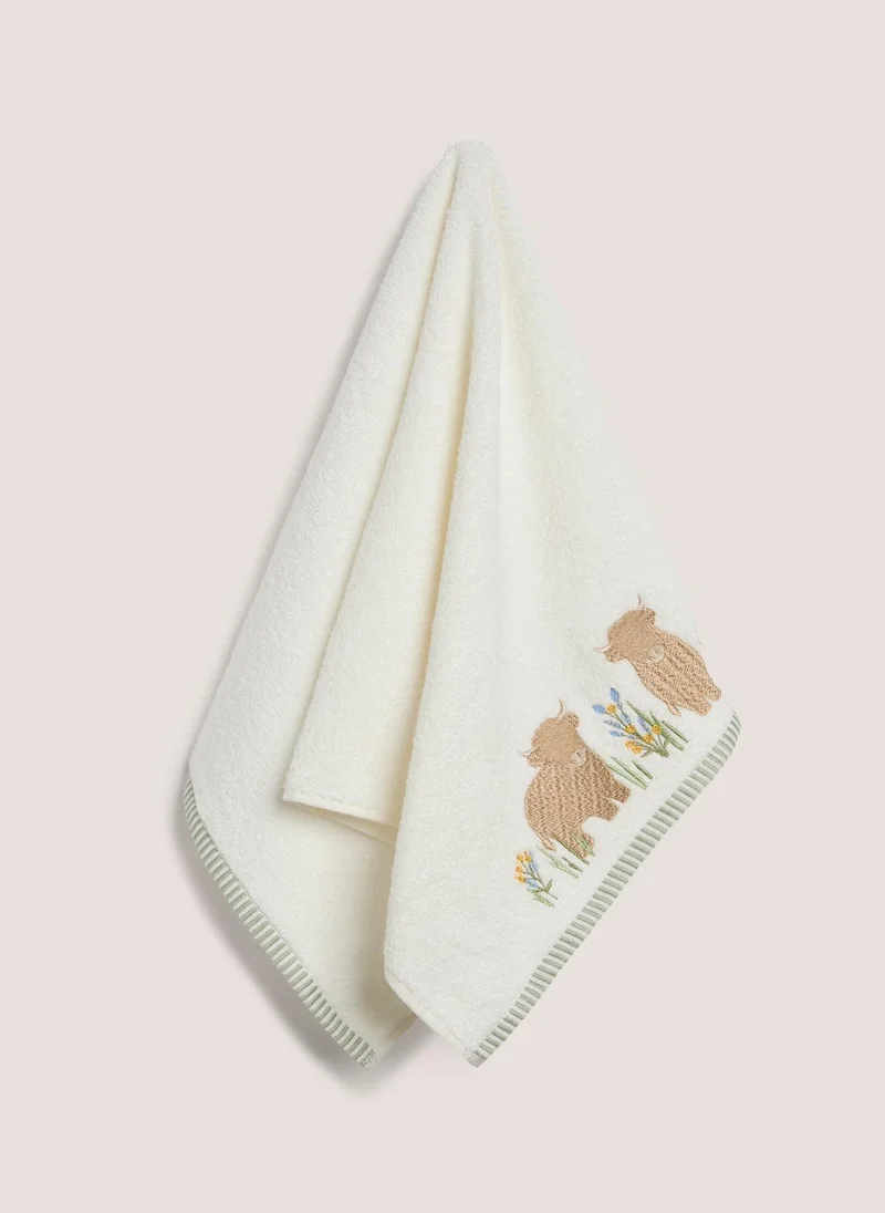 Matalan Cream Highland Cow Embroidered Hand Towel