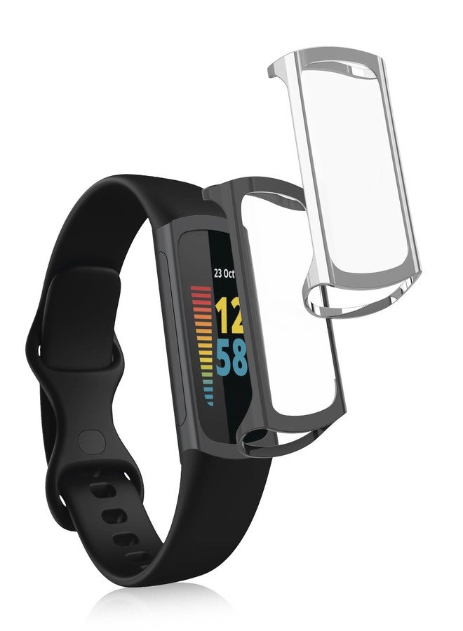 كي دابليو موبايل جراب kwmobile متوافق مع Fitbit Charge 6 / Charge 5 - غطاءان من السيليكون الحراري المرن (TPU) لتتبع اللياقة البدنية - فضي/رمادي داكن - Image 1