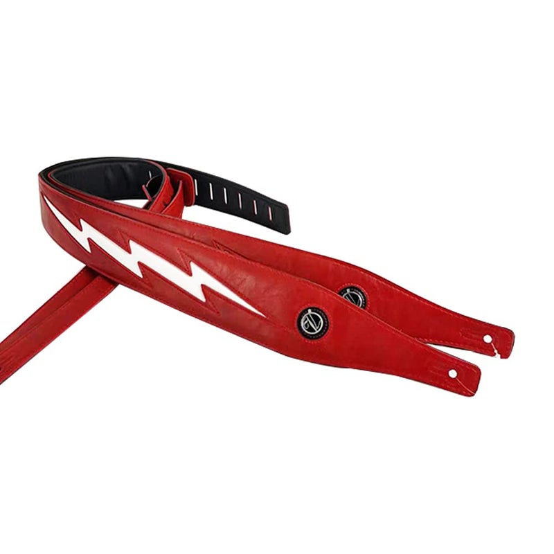 adiya Guitar Strap with Lightning Bolt for Electric GuitarsBass Leather Adjustable LengthBlackWhiteRed Available Red body white lightning