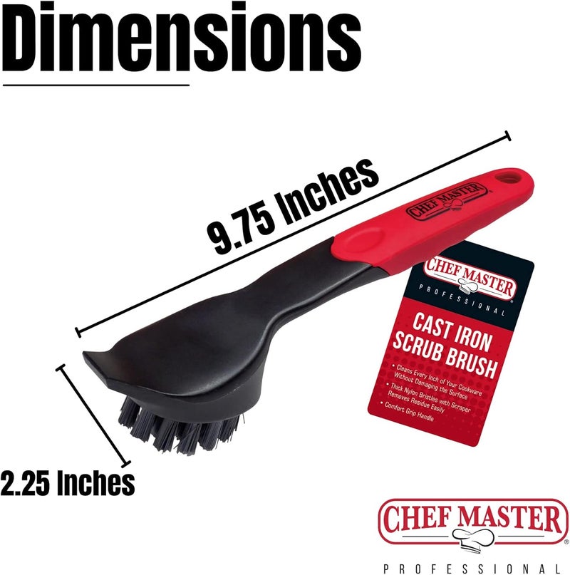 Chefmaster Cast Iron Scrub Brush & Scraper, Dish Scrubber Brush with Heavy Duty Scraper & Superior Nylon Bristles for Cleaning Cast Iron Pan & Skillets, Removes Grime, Grease & Food Build Up by 90058 - Image 2