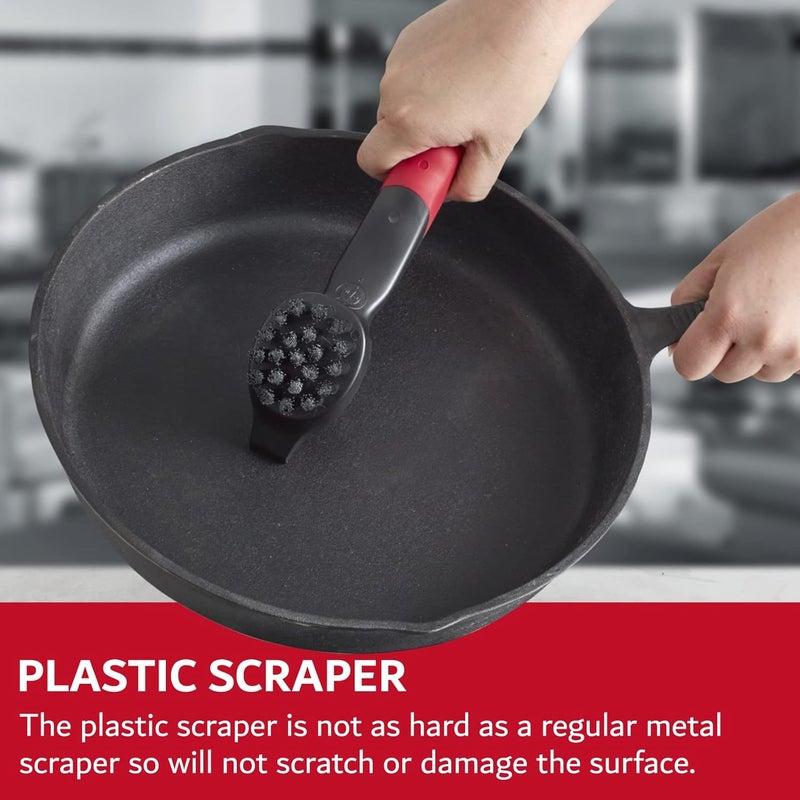 Chefmaster Cast Iron Scrub Brush & Scraper, Dish Scrubber Brush with Heavy Duty Scraper & Superior Nylon Bristles for Cleaning Cast Iron Pan & Skillets, Removes Grime, Grease & Food Build Up by 90058 - Image 4