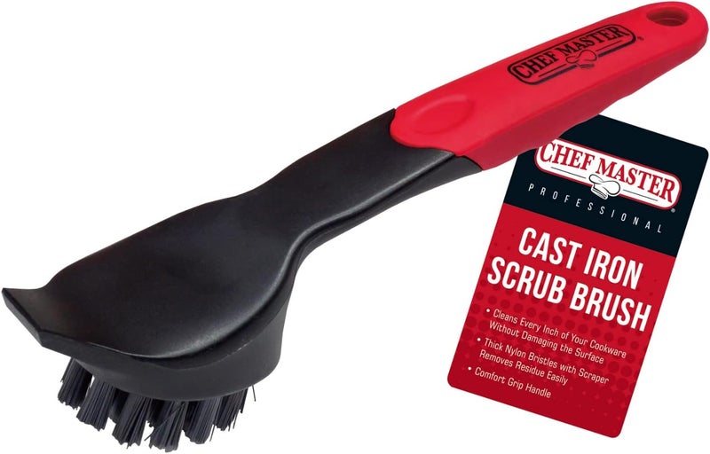 Chefmaster Cast Iron Scrub Brush & Scraper, Dish Scrubber Brush with Heavy Duty Scraper & Superior Nylon Bristles for Cleaning Cast Iron Pan & Skillets, Removes Grime, Grease & Food Build Up by 90058 - Image 1