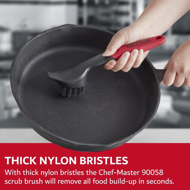 Chefmaster Cast Iron Scrub Brush & Scraper, Dish Scrubber Brush with Heavy Duty Scraper & Superior Nylon Bristles for Cleaning Cast Iron Pan & Skillets, Removes Grime, Grease & Food Build Up by 90058 - Image 3
