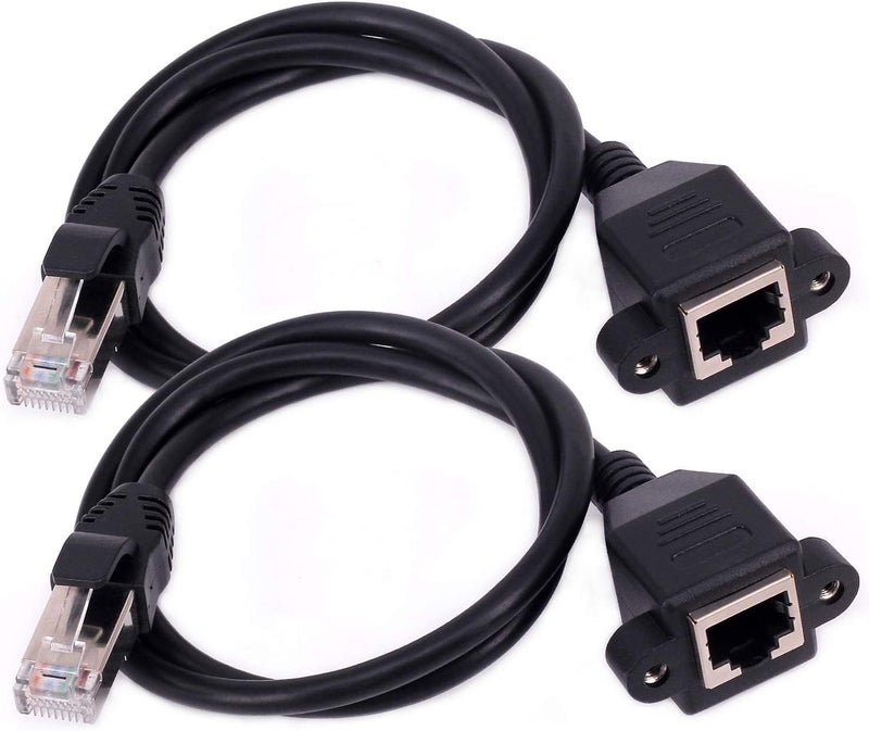 WiredCom Ethernet Extension Cable, [0.5 Meter] 0.6m RJ45 Male to Female LAN Ethernet Network Cat6 Cat5e Cat5 Panel Mount Cable RJ45 Extension Extender Cord (Black) (Pack of 2) - Image 1